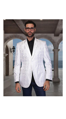 Floral Satin Shiny Flashy Silky Satin Stage Fancy Stage Party Party Dance Men'S White Woven P A I S L E Y Sport Coat / Blazer