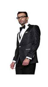 Men'S Black Paisely Patten Modern Fit Suits Vested Suit On Sale