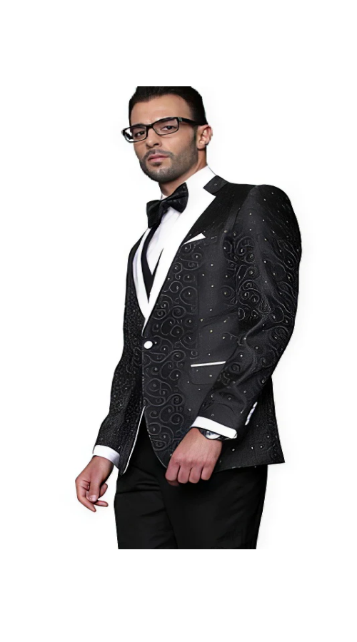 Men'S Black Paisely Patten Modern Fit Suits Vested Suit On Sale