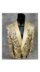 Men'S Shiny Sequin Fancy Floral Designed Gold Party Blazer
