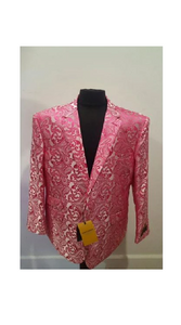 Alberto Nardoni Brand Floral Fuchsia Sportcoat ~ Paisley Jacket ~ Shiny ~ Fashion Blazer For Men Dinner Jacket Tuxedo Looking (Wholesale Price $80 (12pc&UPMinimum))
