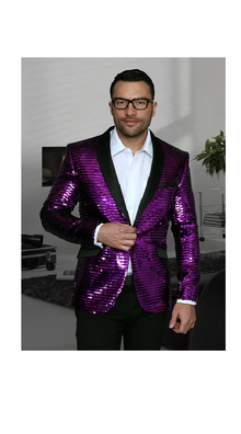 Men'S Purple Shiny Sequin Paisley 1 Button Blazer Dinner Jacket Sport Coat Jacket Sharkskin Flashy Stage Available In Peak Lapel