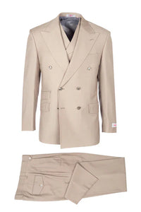 Tiglio Rosso Suit  - Classic Fit Athletic Cut 100% Wool Super 150s Italian Fabric Peak Lapel in Color Light Tan