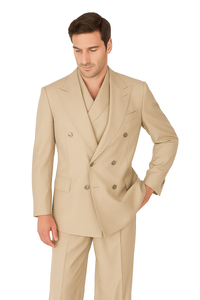 Tiglio Rosso Suit  - Classic Fit Athletic Cut 100% Wool Super 150s Italian Fabric Peak Lapel in Color Light Tan