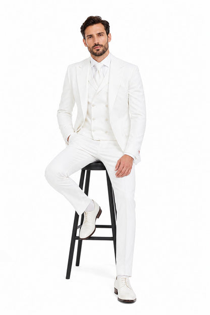 Tiglio Rosso Suit  - Classic Fit Athletic Cut 100% Wool Super 150s Italian Fabric Peak Lapel in Color Off White