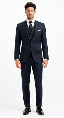 Tiglio Italian Suit - Real Wool Fabric Super 150's Porto Slim Fit Suit & Vest, Pure Wool Suit in Color Navy