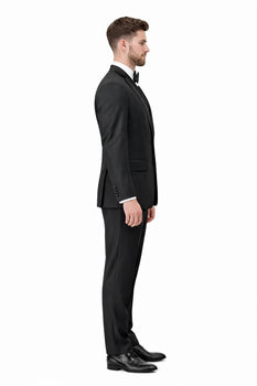 Mens Tiglio Modern Fit Black Wool Tuxedo – Classic Satin Lapel Formal Suit
