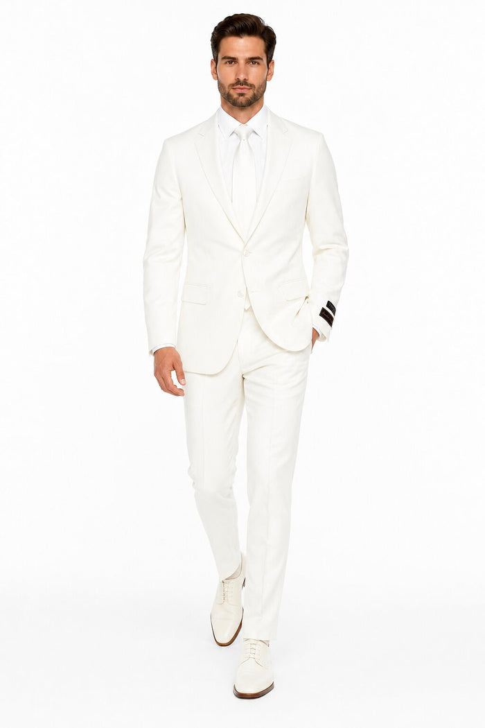Novello Off-white, Modern Fit, Pure Wool Suit by Tiglio Luxe