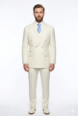 Tiglio Italian Suit - Real Wool Fabric Super 150's EST Off-White, Wide Leg Suit & Vest in Color Off-White