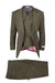 Tiglio Rosso Brand - Classic Suit Fit Pleated Pants Athletic Cut Real Wool Fabric Suit Peak Lapel in Color Olive Semi Wide leg Slack