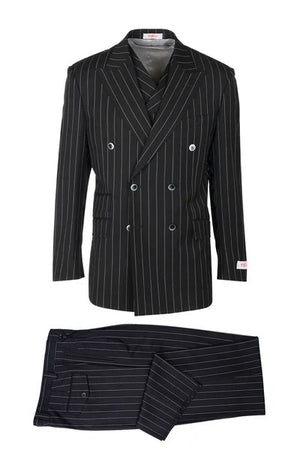 Tiglio Rosso Brand - Classic Suit Fit Pleated Pants Athletic Cut Real Wool Fabric Suit Peak Lapel Semi Wide leg Slack in Color Black