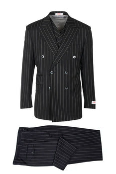 Tiglio Rosso Brand - Classic Suit Fit Pleated Pants Athletic Cut Real Wool Fabric Suit Peak Lapel Semi Wide leg Slack in Color Black