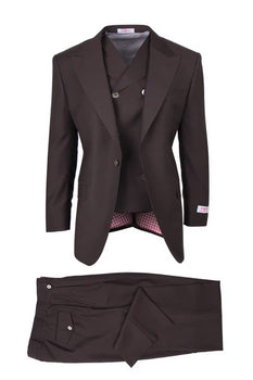 Tiglio Rosso Brand - Classic Suit Fit Pleated Pants Athletic Cut Real Wool Fabric Suit Peak Lapel Semi Wide leg Slack in Color Brown