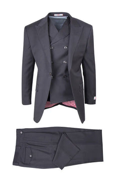 Tiglio Rosso Brand - Classic Suit Fit Pleated Pants Athletic Cut Real Wool Fabric Suit Peak Lapel Semi Wide leg Slack in Color Gray