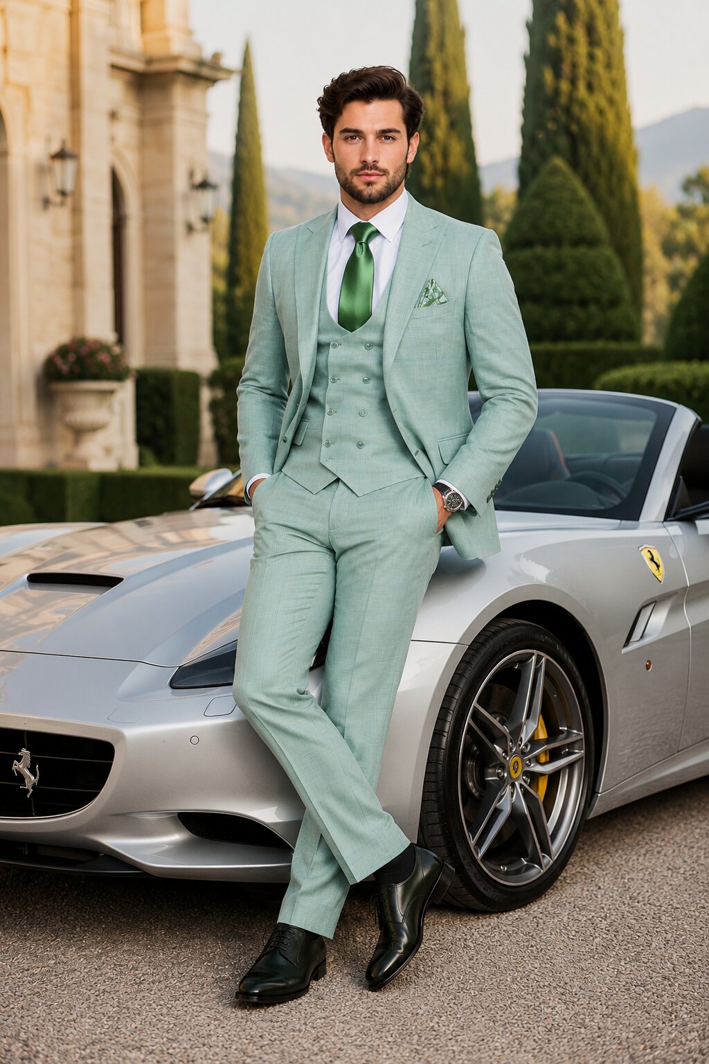 Tiglio Rosso Suit  - Classic Fit Athletic Cut 100% Wool Super 150s Italian Fabric Peak Lapel in Color Mint Green