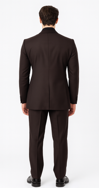 Tiglio Rosso Men’s Choclate Brown 3 Piece Suit –Double Breasted Vest with Classic Fit 100% Wool Super 150's Fabric - Pleated Pants