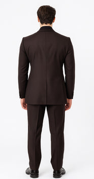 Tiglio Rosso Men’s Choclate Brown 3 Piece Suit –Double Breasted Vest with Classic Fit 100% Wool Super 150's Fabric - Pleated Pants