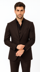 Tiglio Rosso Men’s Choclate Brown 3 Piece Suit –Double Breasted Vest with Classic Fit 100% Wool Super 150's Fabric - Pleated Pants