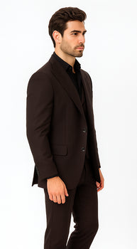 Tiglio Rosso Men’s Choclate Brown 3 Piece Suit –Double Breasted Vest with Classic Fit 100% Wool Super 150's Fabric - Pleated Pants