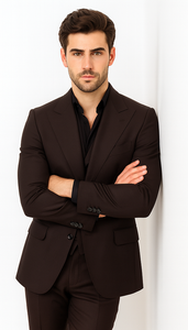 Tiglio Rosso Men’s Choclate Brown 3 Piece Suit –Double Breasted Vest with Classic Fit 100% Wool Super 150's Fabric - Pleated Pants