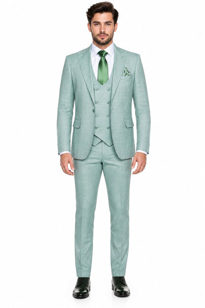 Tiglio Rosso Suit  - Classic Fit Athletic Cut 100% Wool Super 150s Italian Fabric Peak Lapel in Color Mint Green