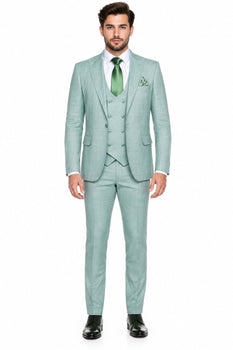 Tiglio Rosso Suit  - Classic Fit Athletic Cut 100% Wool Super 150s Italian Fabric Peak Lapel in Color Mint Green