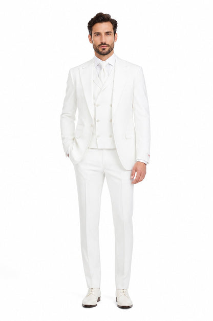 Tiglio Rosso Suit  - Classic Fit Athletic Cut 100% Wool Super 150s Italian Fabric Peak Lapel in Color Off White