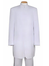 Men's White Two Piece Mandarin Banded Collar 6 Button Long Jacket - Men's Preaching Jacket
