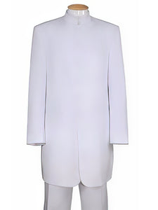 Men's White Two Piece Mandarin Banded Collar 6 Button Long Jacket - Men's Preaching Jacket