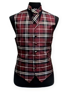 Men'S White/Burgundy ~ Wine ~ Maroon Color Slim Fit Polyester Plaid Design Dress Tuxedo Wedding Vest/Bow Tie Fashion Set - Men'S Neck Ties - Mens Dress Tie - Trendy Mens Ties