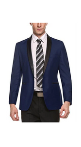 Men's Dark Blue 80% Polyester, 20% Viscose One Button Blazer
