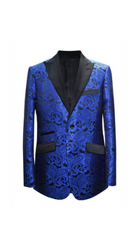 Men's Royal Blue Paisley Pattern  Blazer