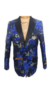 Men'S Navy Blue Floral Pattern Blazer