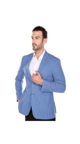 Renoi Men'S Summer Blue Textured Pinstripe Slim Fit Italian Styled Blazer