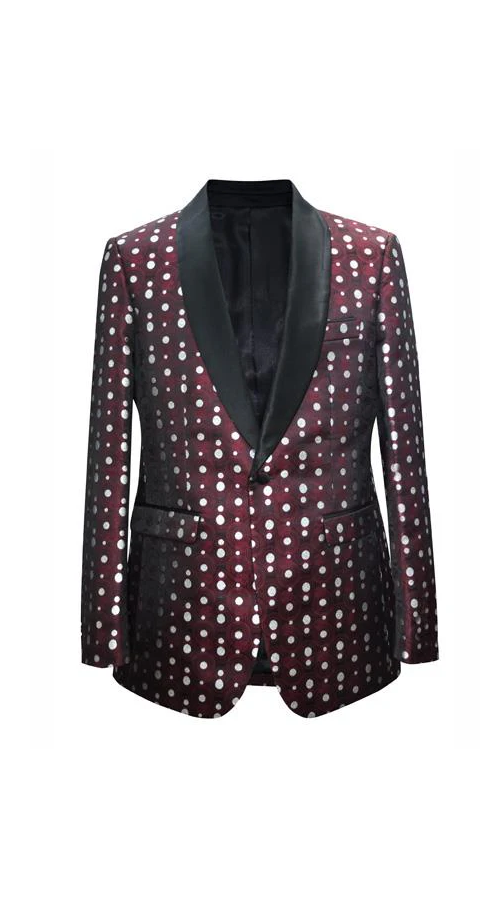 Alberto Nardoni Brand Men'S Polka Dot Pattern~ Fashion Prom / Fashion Matching Fashion Bow Tie Shawl Lapel Burgundy Sport Coat Blazer Free Matching Bowtie