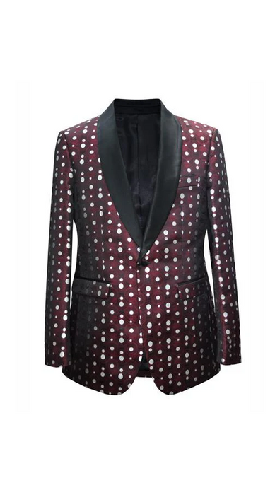 Alberto Nardoni Brand Men'S Polka Dot Pattern~ Fashion Prom / Fashion Matching Fashion Bow Tie Shawl Lapel Burgundy Sport Coat Blazer Free Matching Bowtie