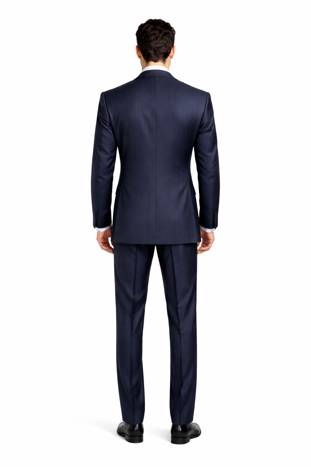 Tone on Tone Shadow Stripe Athletic Cut Classic Suits Men's suit  Classic Relax Fit Pleated Pants 19 Inch Bottom Dark Navy