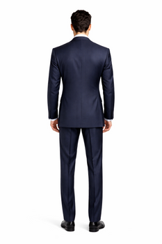 Tone on Tone Shadow Stripe Athletic Cut Classic Suits Men's suit  Classic Relax Fit Pleated Pants 19 Inch Bottom Dark Navy