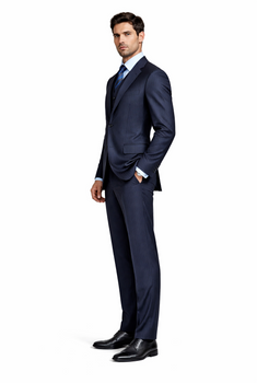 Tone on Tone Shadow Stripe Athletic Cut Classic Suits Men's suit  Classic Relax Fit Pleated Pants 19 Inch Bottom Dark Navy