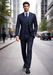 Tone on Tone Shadow Stripe Athletic Cut Classic Suits Men's suit  Classic Relax Fit Pleated Pants 19 Inch Bottom Dark Navy