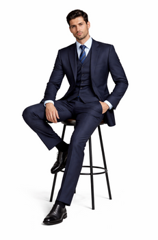 Tone on Tone Shadow Stripe Athletic Cut Classic Suits Men's suit  Classic Relax Fit Pleated Pants 19 Inch Bottom Dark Navy