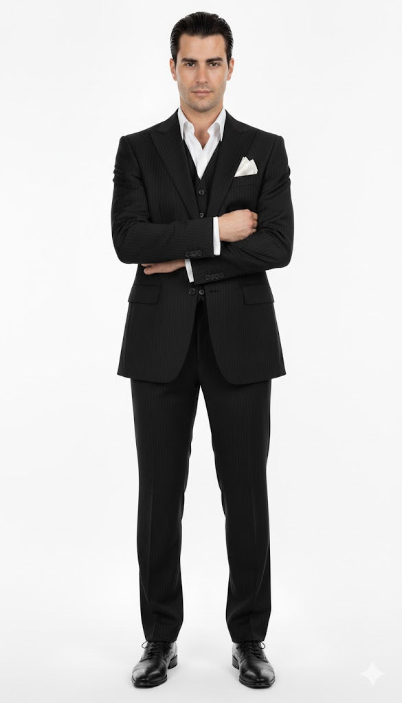 Vitali Suit Black One Chest Pocket Scarface Suit