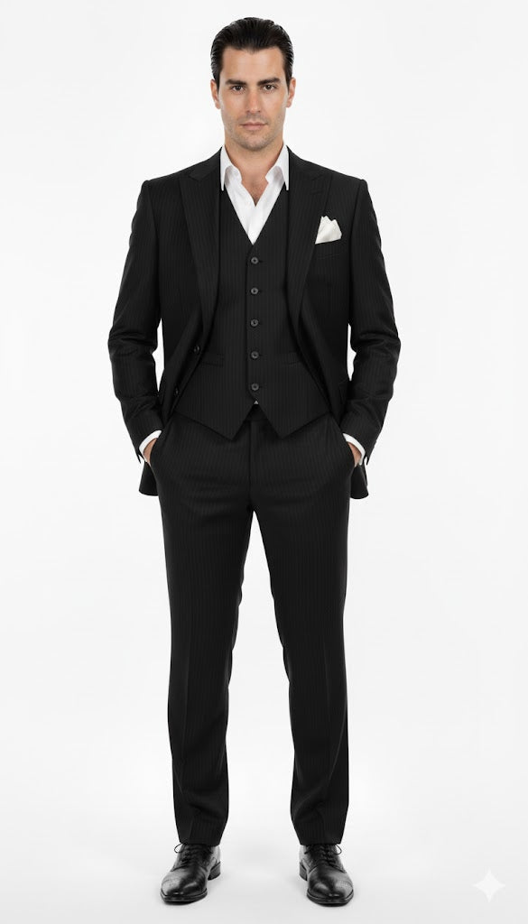 Vitali Suit Black One Chest Pocket Scarface Suit — MensUSA