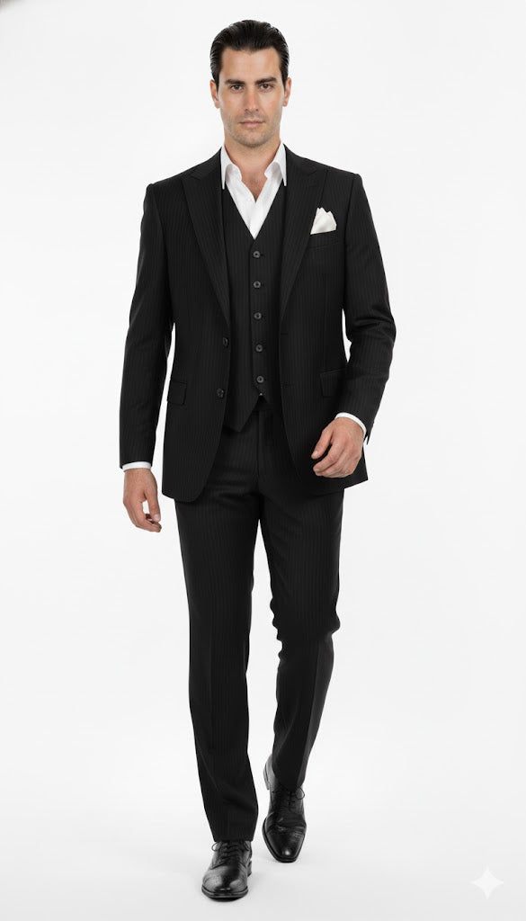 Vitali Suit Black One Chest Pocket Scarface Suit