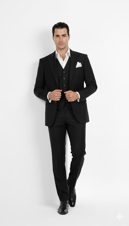 Vitali Suit Black One Chest Pocket Scarface Suit