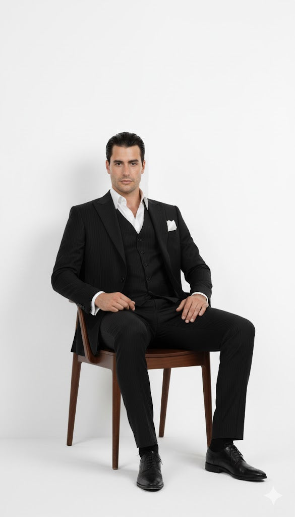 Vitali Suit Black One Chest Pocket Scarface Suit