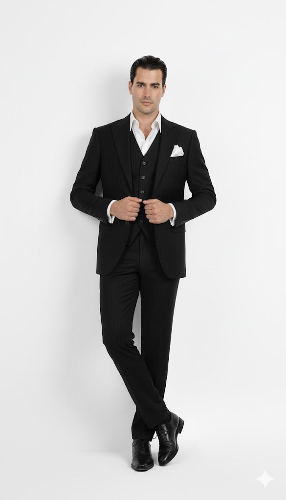 Vitali Suit Black One Chest Pocket Scarface Suit