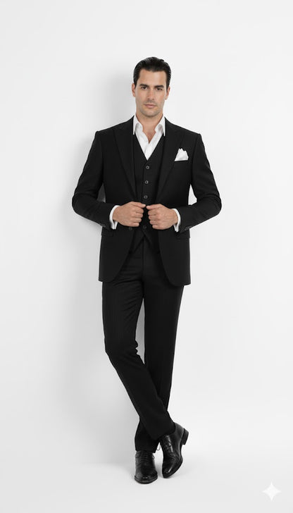 Vitali Suit Black One Chest Pocket Scarface Suit