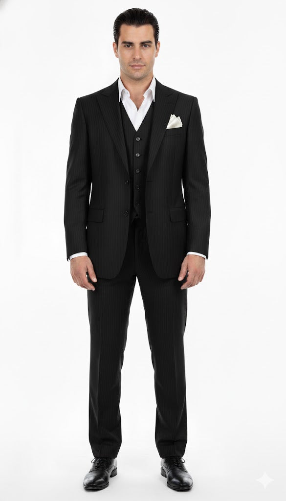 Vitali Suit Black One Chest Pocket Scarface Suit
