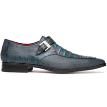 Marco Di Milano Toluca Men's Shoes Black/Blue Exotic Crocodile & Lizard Monk Strap